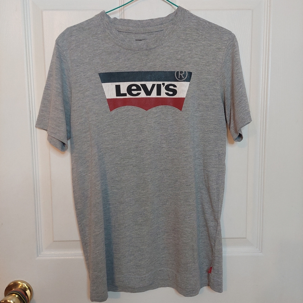 Levi's Grey Logo Red White Blue Spell Out Tee Crewneck Tshirt Streetwear Size L